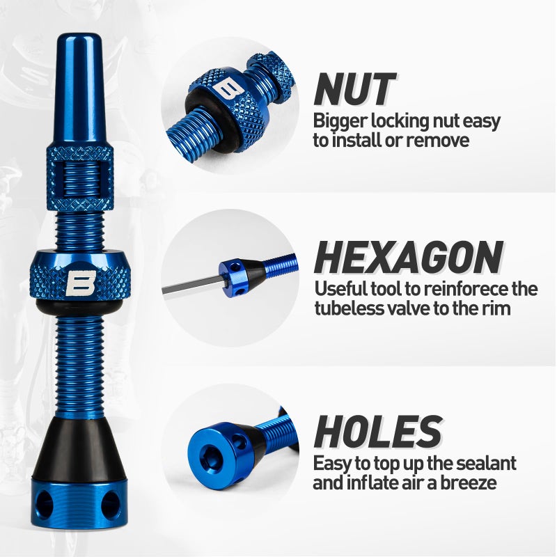 BWSHLF Tubeless Presta Valve Stem 40/44/55/60/65/70/80/100 mm, Super Light Alloy Presta Valve Stem Kit with Valve Core Remover Tool and Valve Stem Caps - Multiple Color and Size Options(Pair) - Image 2